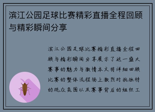 滨江公园足球比赛精彩直播全程回顾与精彩瞬间分享